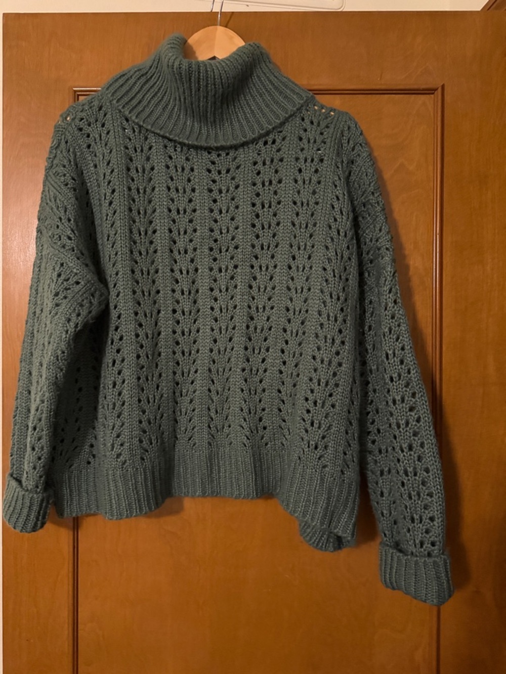 Wishlist Open-Knit Cowl Neck Sweater in Sage Green